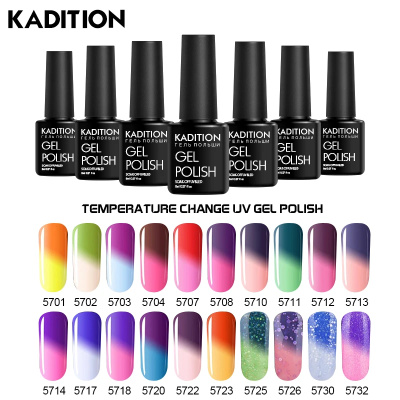 KADITION Thermal Color Glitter Changing Rainbow Lucky Gel Nail Polish Holographic Temperature Soak Off UV Varnish Art | Красота и