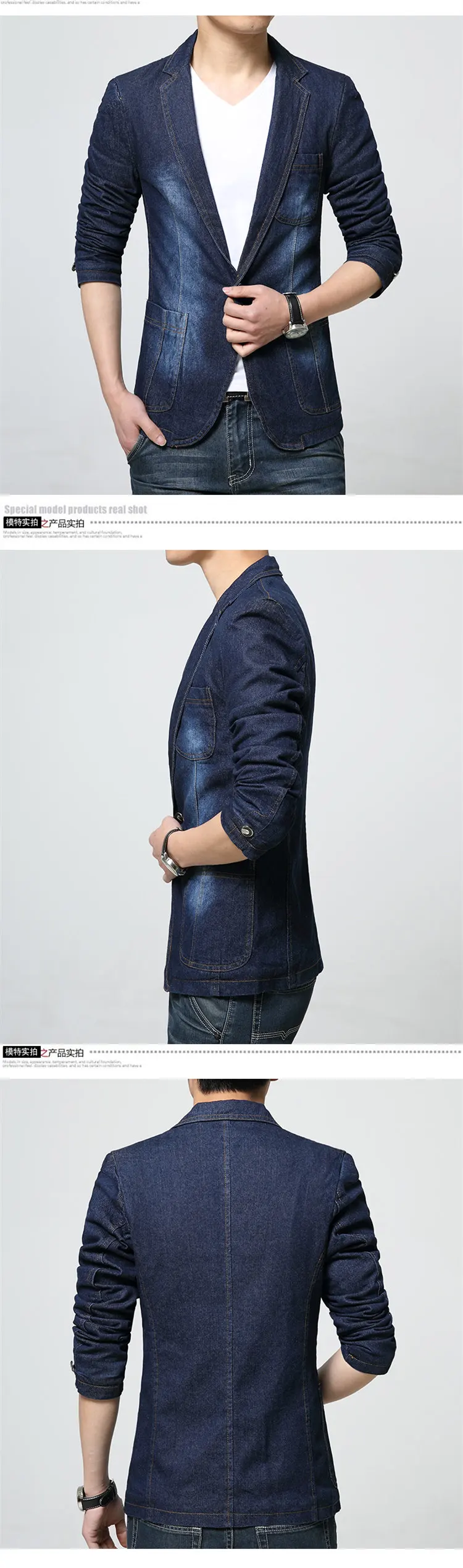 Мужские s Slim Fit джинсы Блейзер сезон весна осень блейзер из денима Мужские Винтажные джинсовые куртки и пальто черный синий