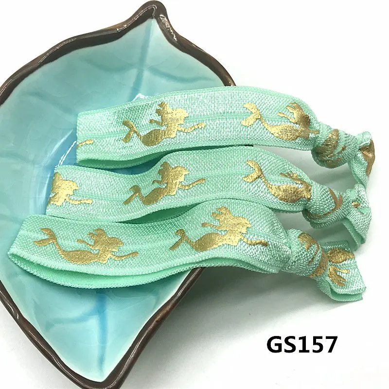 GS157 10 Цвета 40 шт./лот 5/" раз за резинку для волос Русалка с золотой Фольга волос галстук враг лента хвост держатель Twist band - Цвет: GS157