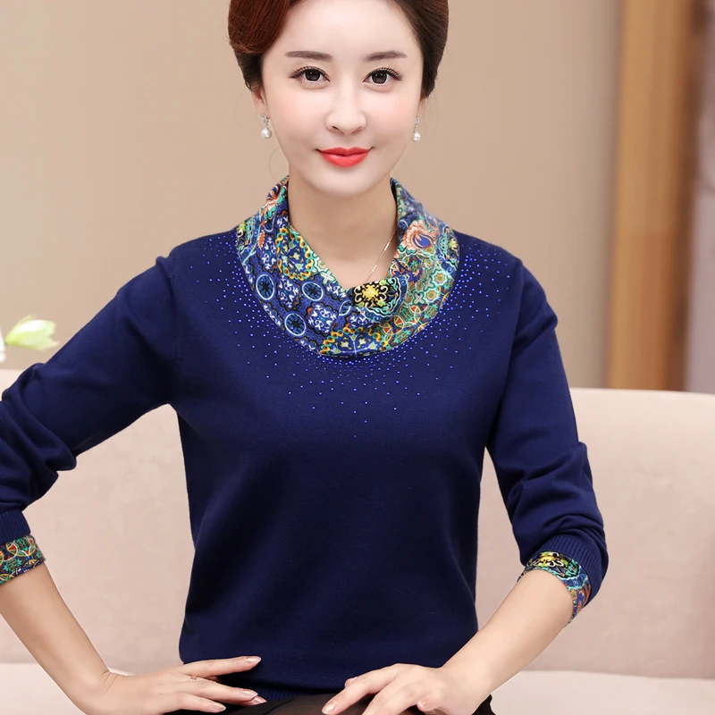 2017 Fall Middle-Aged Women Cashmere Sweater Jumper Fashion Turtleneck Long-Sleeved O-Neck Pullover X593 | Женская одежда