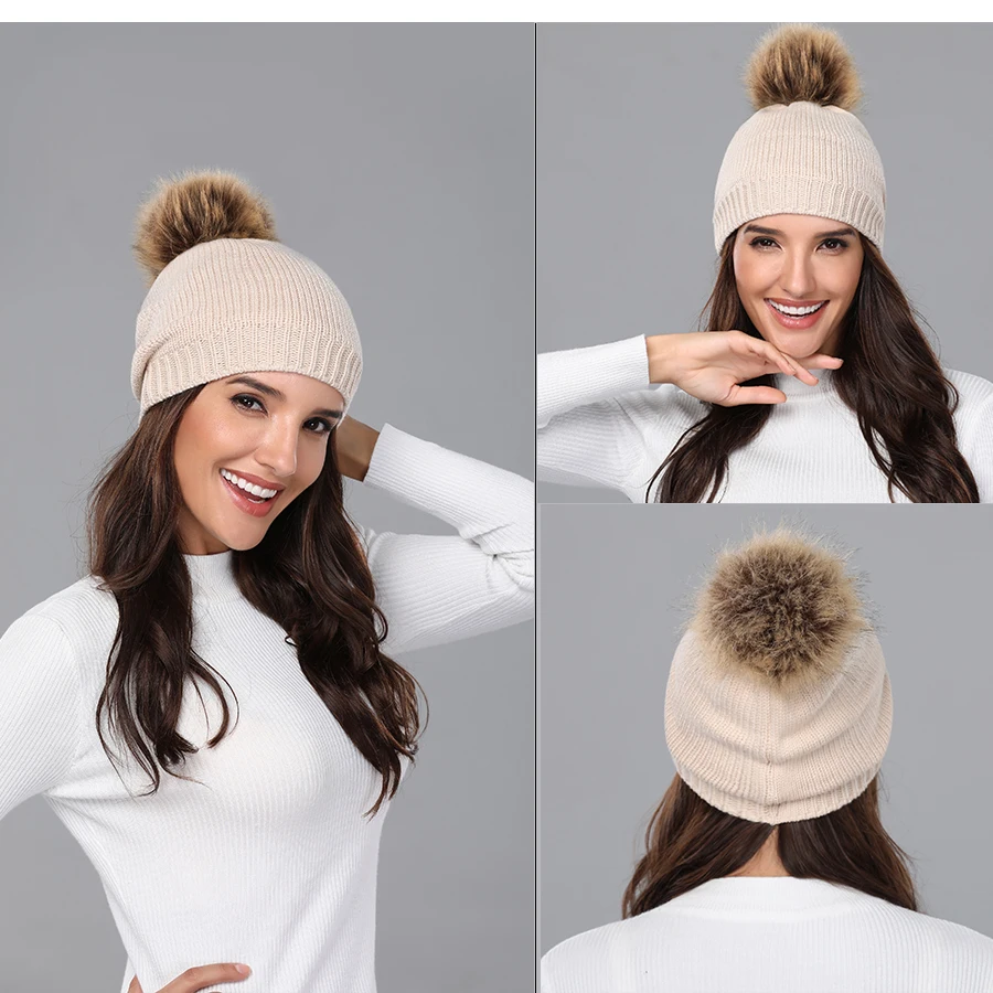 Girita женская зимняя вязаная шапка Skullies Beanies, шапки с флисовой подкладкой, вязаные меховые женские теплые шапки с помпоном