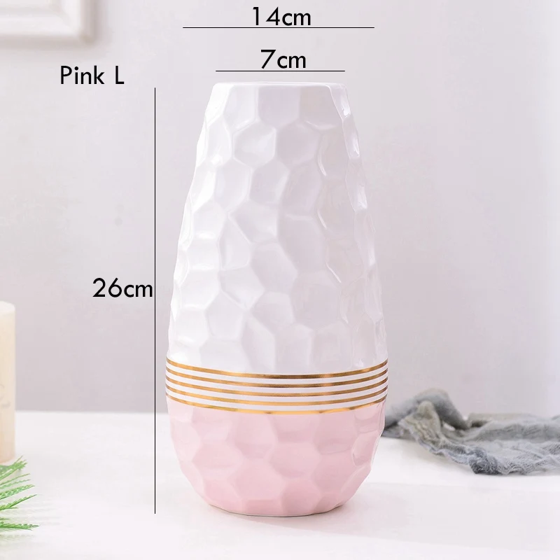 Pink L 1 шт., волнистая Дизайнерская ваза для цветов, керамическая золотая покрытая металлом ваза, контейнер для посадки воды, домашний декоративный центральный элемент, свадебный подарок - Цвет: Pink L