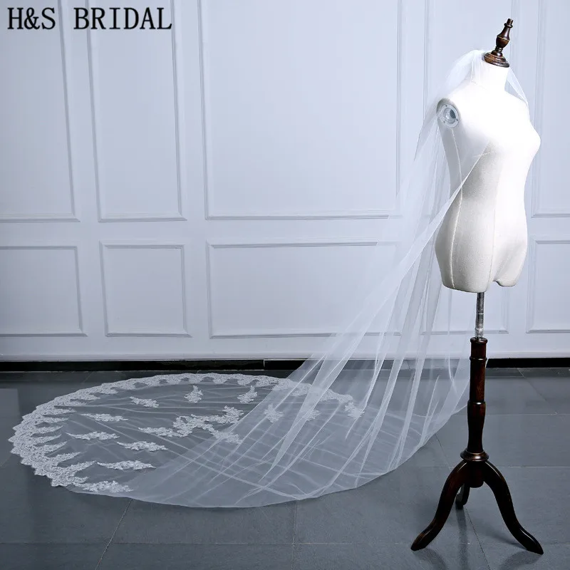 Фата свадебная с длинными кружевными краями 3 5 м гребнем|bridal veil with comb|cathedral wedding