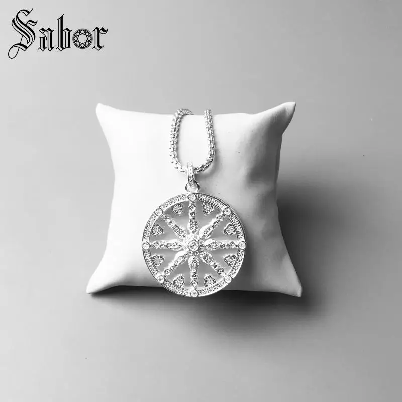 Кулон белый CZ Карма колесо серебряный цвет для женщин модные ювелирные изделия