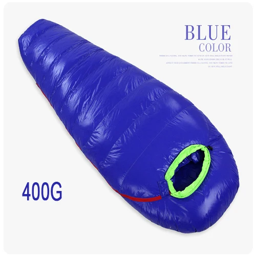 Blue 400g FLYLITTE Кемпинг Сверхлегкий спальные мешки мумия Тип утка вниз сплайсинга двойной взрослый 3 сезона вниз спальный мешок Открытый Инструменты - Цвет: Blue 400g