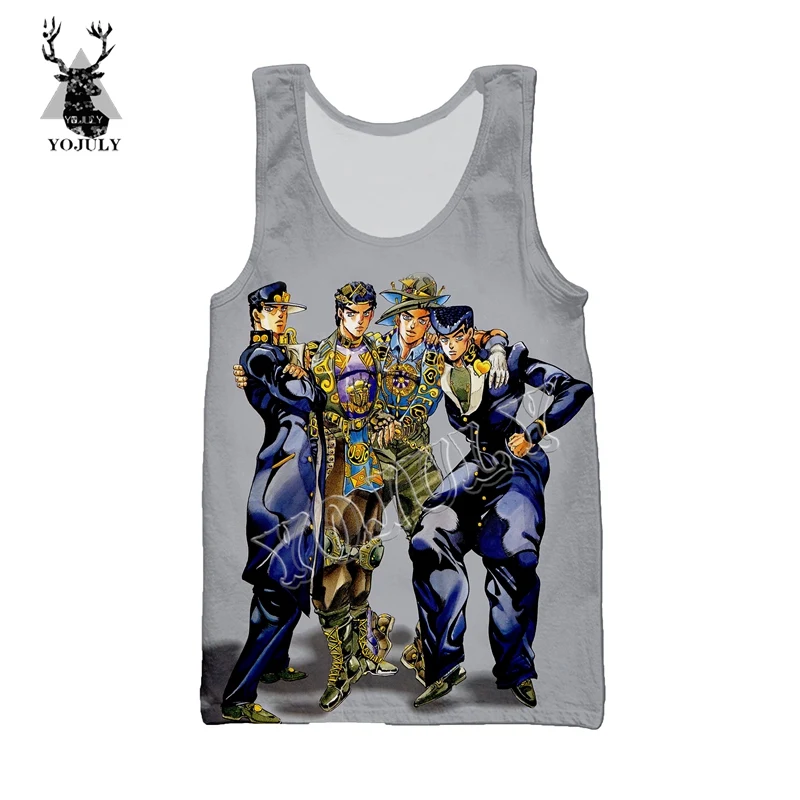 YOJULY JoJo невероятное приключение 3D жилет с принтом летние унисекс Топы с принтами из аниме для Для мужчин/Для женщин модные Повседневное уличная рубашка без рукавов VE21