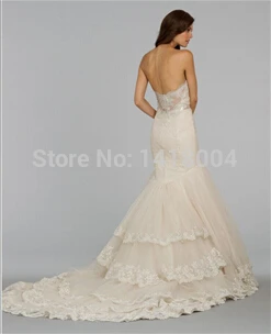 2015 New Arrival Mermaid Bridal Gowns Sexy Backless Applique Belt Lace See through Maxi Dress Top Quality Wedding Dresses | Свадьбы и