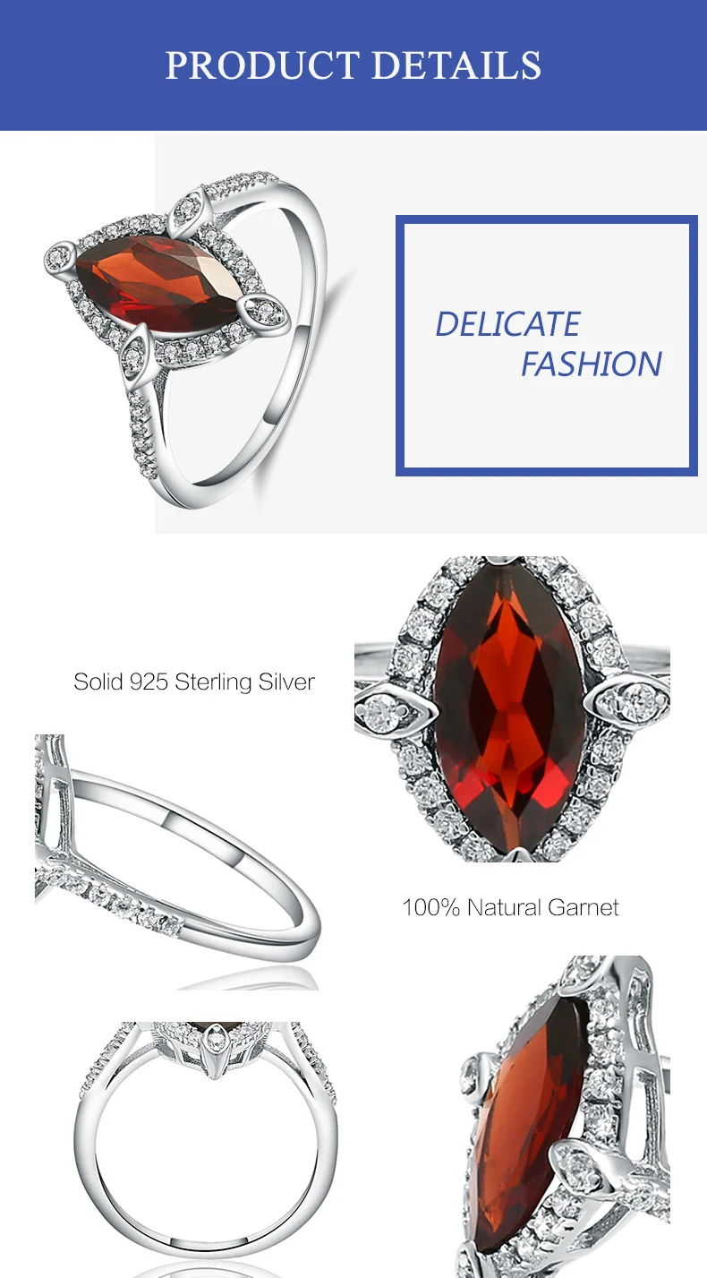 Gem's Ballet 2.11Ct маркиза натуральный красный гранат драгоценный камень кольцо для женщин Свадебные 925 пробы серебряные модные ювелирные изделия