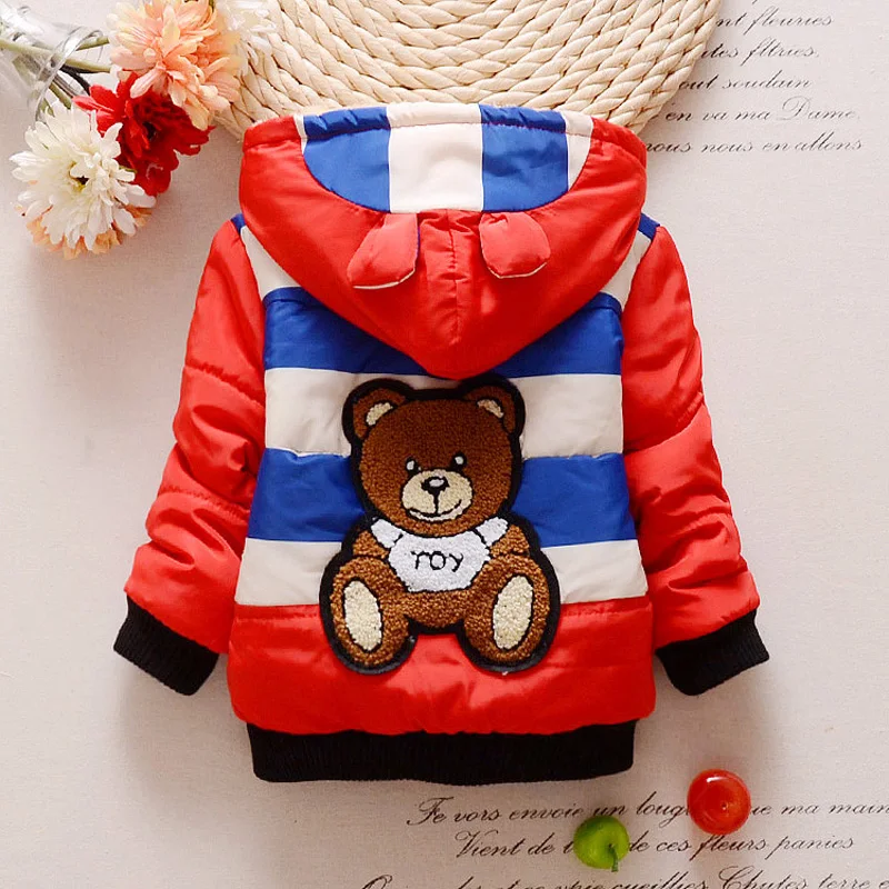 Toddler Boys Jacket 2018 Cartoon Bear Kids Autumn Warm Cotton Hoodies Infant Fur Lined Coat Children Casual Outerwear Clothing | Детская