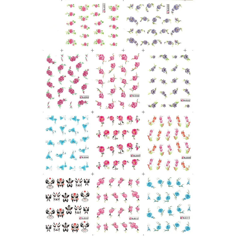 11 шт./лот Красивая татуировка для ногтей водный слайдер Наклейка цветок Роза