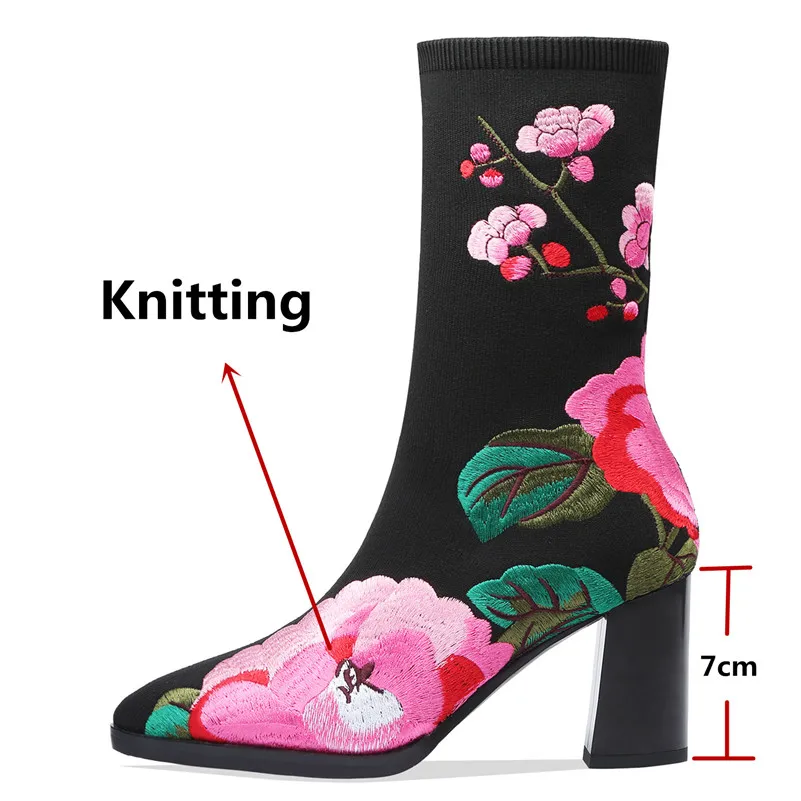 Женские ботинки с принтом FEDONAS осенние до середины икры на квадратном каблуке