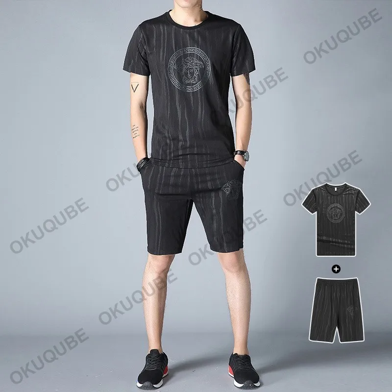 Men Running Set Two Pieces Tracksuit Man Printed Elastic Waistband Pockets Work Out Clothes Jogging Gym Training Sportswear Male | Спорт и