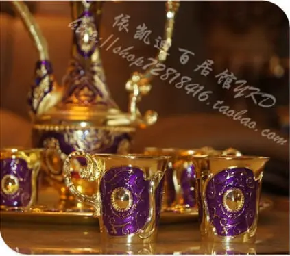 8 шт./компл. Редкие антикварные золотые + фиолетовые металлические винные кувшин