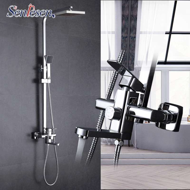 

Senlesen Chrome Brass Shower Faucet 8'' Shower Head W/ Tub and Hand Shower Para Bathroom Shower Set Hot and Cold Water Mixer Tap