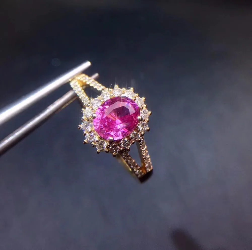 Настоящее чистое 18 К Золотое ювелирное изделие натуральный разогрев 1.13ct розовый падпарадша драгоценные камни-сапфиры сапфировые Бриллианты Женские кольца