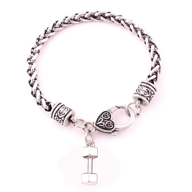 Unisex Jewelry Bracelet Sporty Fitness Barbell Shape Design Pendant Wheat Link Chain Personality Zinc Alloy Provide Dropshipping | Украшения