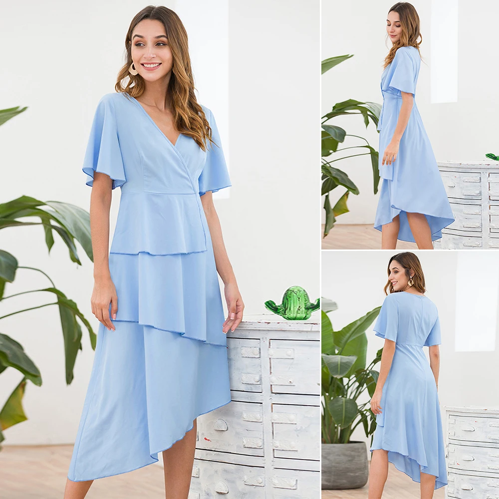 Женское летнее платье с v образным вырезом и рукавами колокольчиками