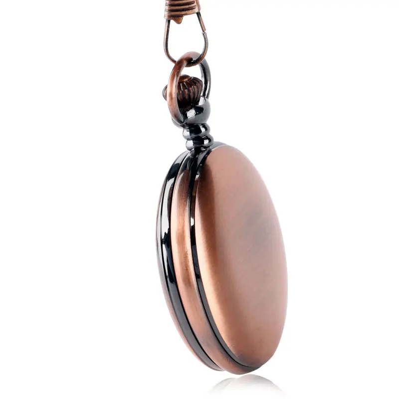 Классические красные медные Гладкие Мужские кварцевые карманные часы кулон 30 см