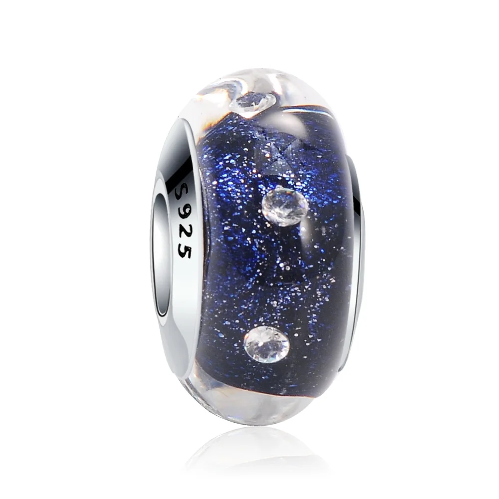 Suplush 925 Sterling Silver Blue Effervescence Murano Glass Bead Fit Original Pandora Charm Bracelets DIY Jewelry Accessories | Украшения и