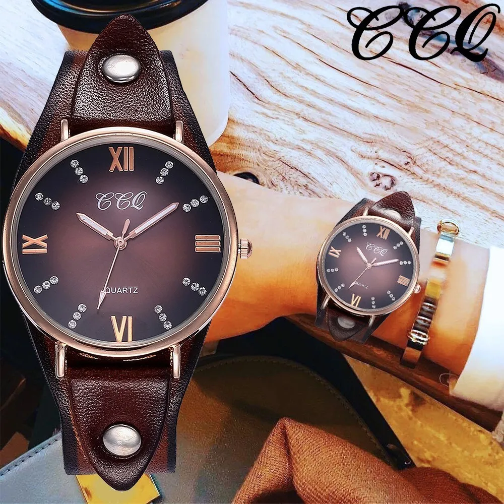 Женские ВИНТАЖНЫЕ КВАРЦЕВЫЕ ЧАСЫ CCQ наручные часы из натуральной кожи с римским
