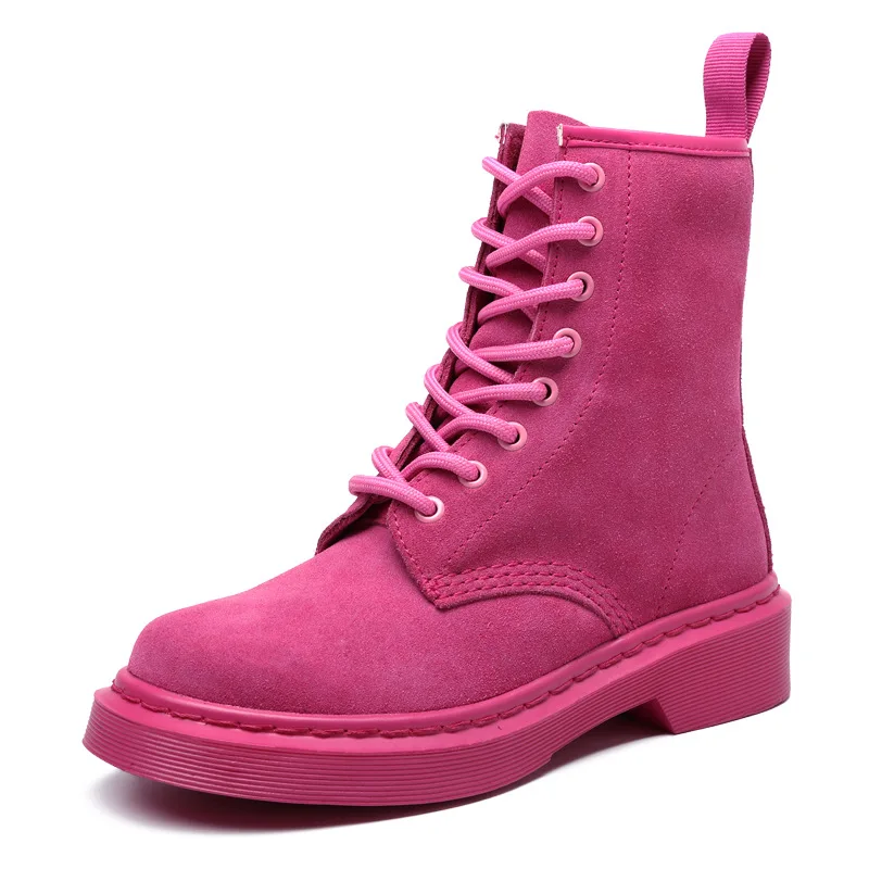 pink single inner Г., женские ботинки из натуральной кожи обувь в стиле милитари розовый цвет, Botas Feminina, женские мотоциклетные ботильоны, модные ботинки женские Mujer - Цвет: pink single inner
