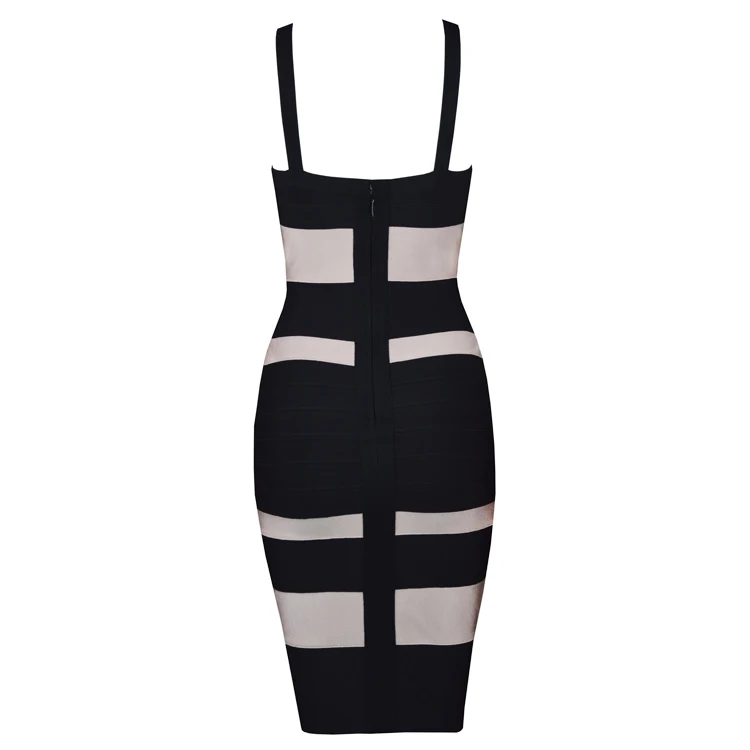 Спагетти ремень черный бежевый Лоскутная рукавов BODYCON клуб знаменитостей