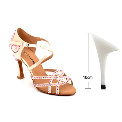 Skin Color 10cm SHOYDANC zapatos de baile latino mujer; обувь для латинских танцев; женская обувь из шелкового атласа; профессиональная обувь для сальсы; стразы; обувь для танцев - Цвет: Skin Color 10cm
