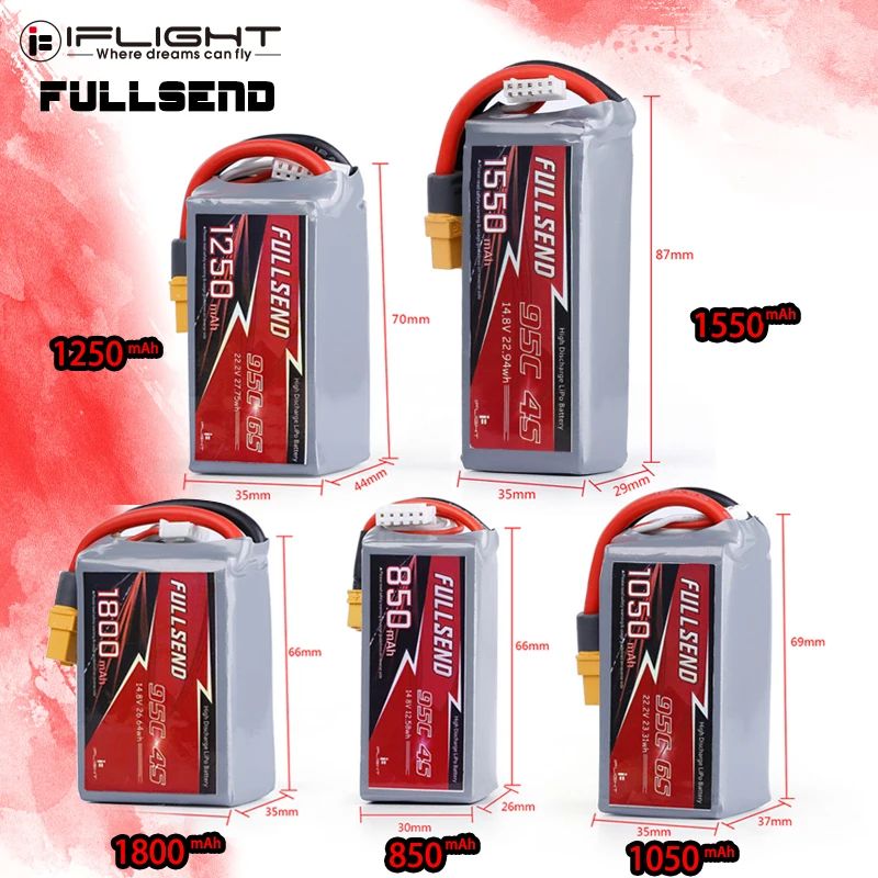 IFlight Fullsend V2 LiPo аккумулятор 1800 mAh/1300 mAh/1550 mAh 14 8 V 4S 95C 1050 mAh/1250 22 2 6S с разъемом XT60H для