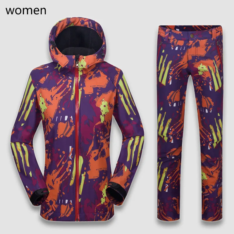 Outdoor men women soft shell jacket pant camouflage mountain clothes winter warm waterproof hiking assault suit | Спорт и
