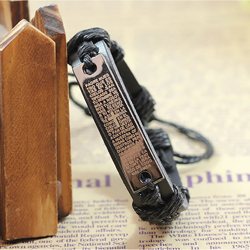 Мужские браслеты из кожи с крестом Браслет манжета женские регулируемым