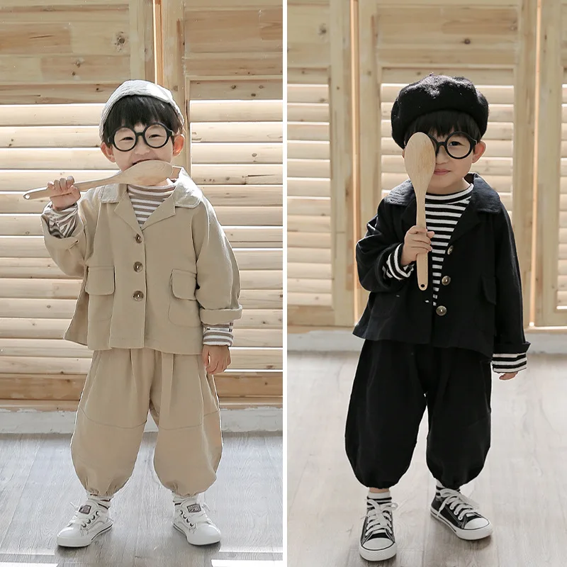 Autumn 2018 baby boys fashion loose clothing sets kids cotton long sleeve coat and harem pants children casual outfits | Детская одежда