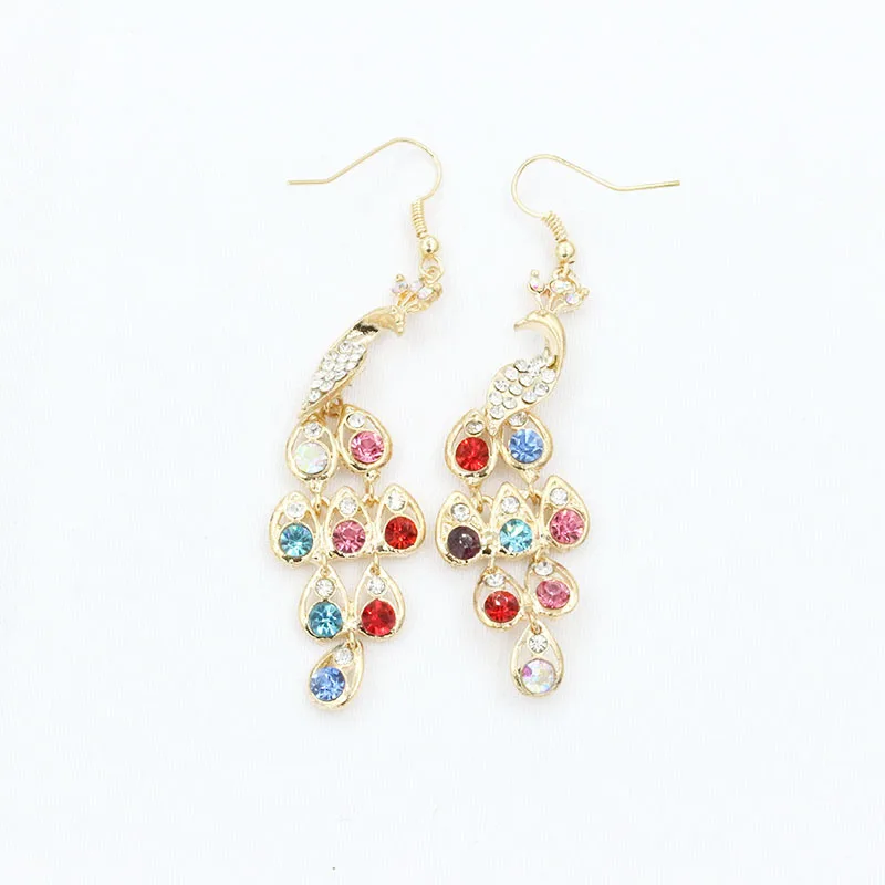 Vintage Look Tibet Alloy Antique Bronze Plated Fantastic Crystal Peacock Pendant Dangle Earrings Long Drop Earring | Украшения и