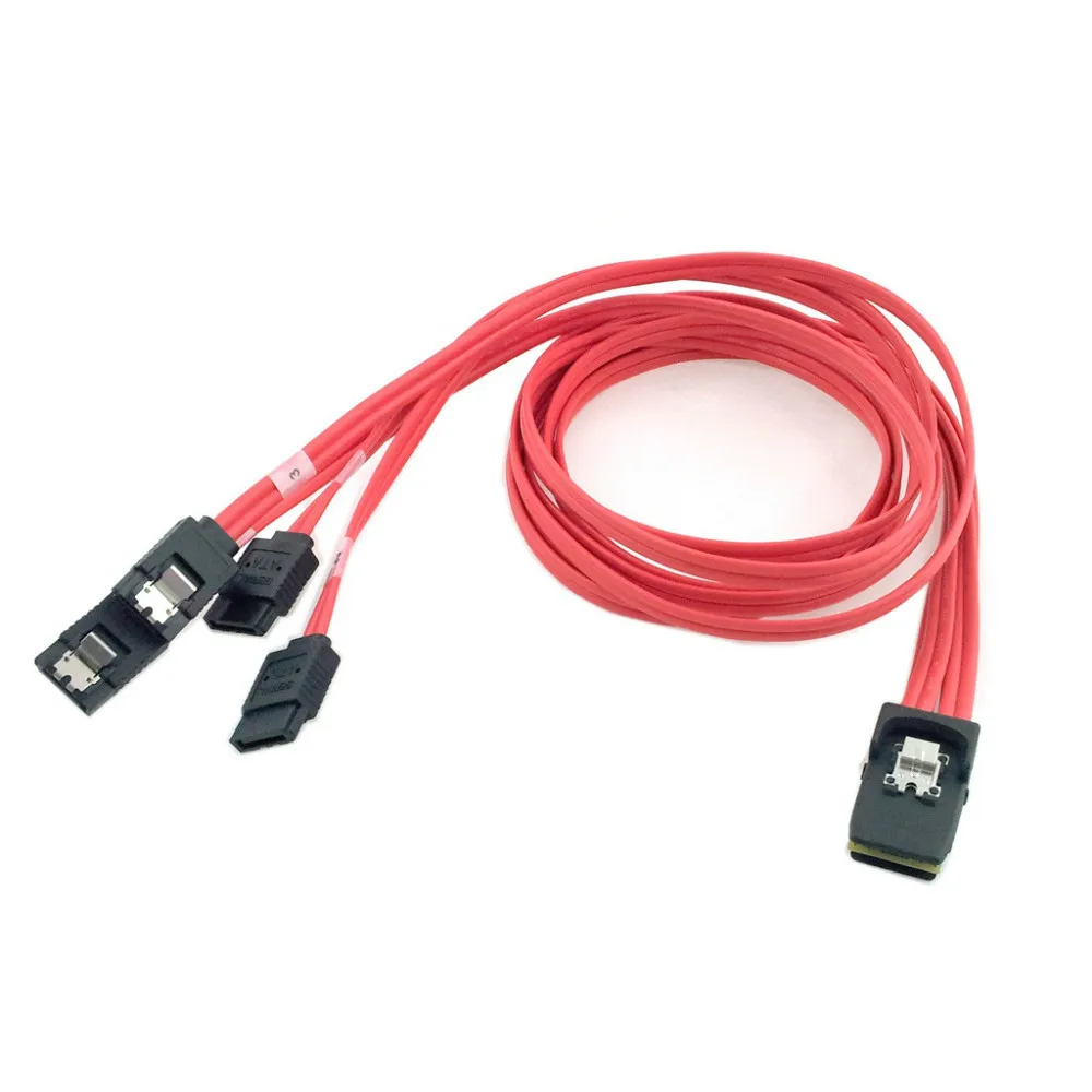 Мини SAS 4i 36Pin SFF-8087 хост на 4 SATA 7Pin жесткий диск целевой Fanout Raid кабель с защелкой красного цвета 100 см