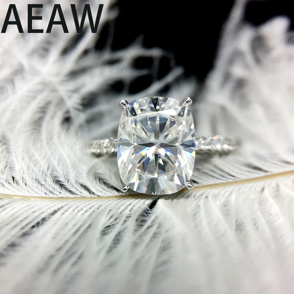 

AEAW Genuine 14K 585 White Gold 3 Carat ct DF 8x10mm Cushion Cut Engagement&Wedding Moissanite Diamond Ring for Women