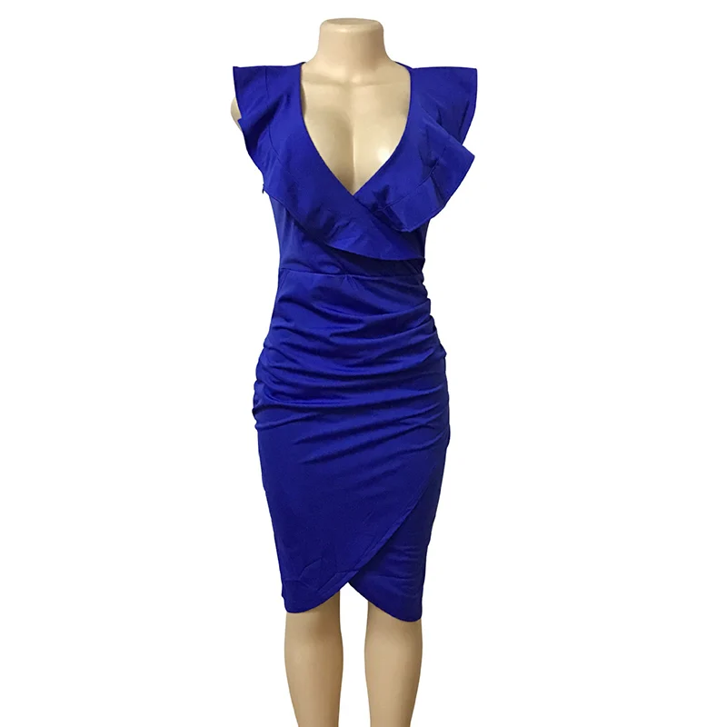 Сексуальное женское платье миди с оборками и глубоким v образным вырезом без