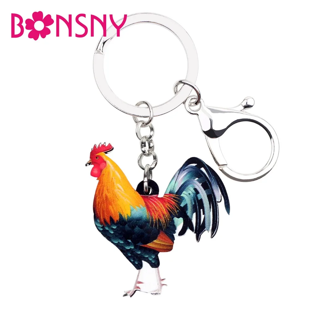 

Bonsny Statement Acrylic Floral Farm Chicken Rooster Key Chain Keychain Rings Cartoon Jewelry For Women Girls Handbag Car Charms