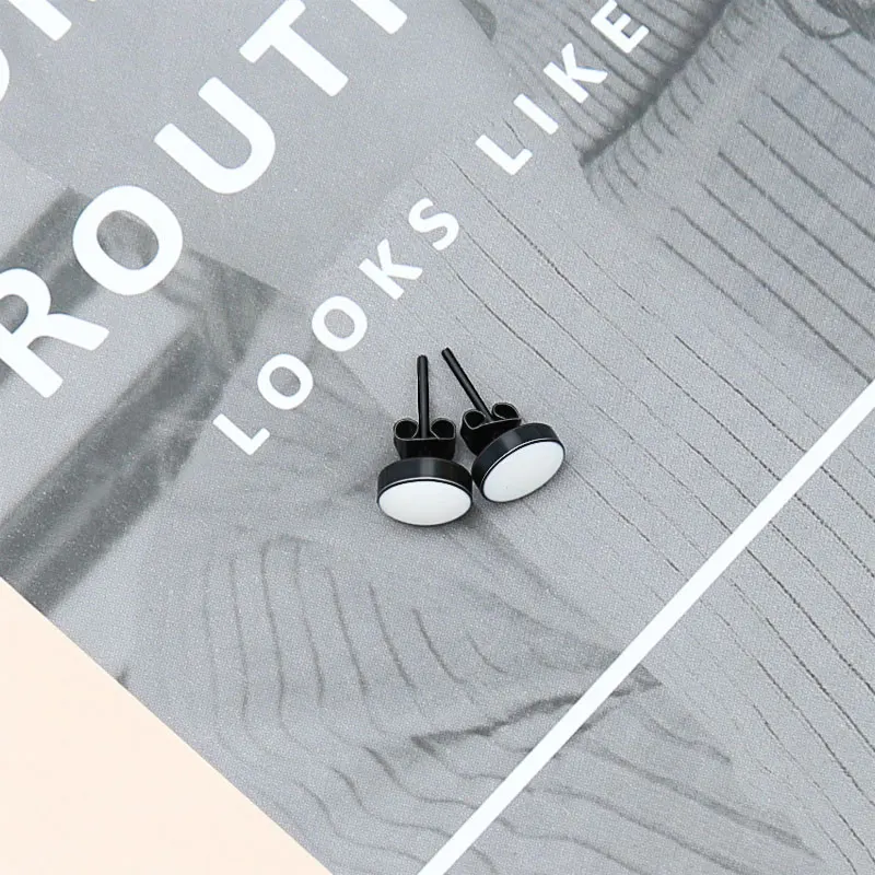 Punk Stainless Steel Stud Earrings For Women Men Jewelry Round Rock Gothic Unisex Small Piercing Accessories | Украшения и