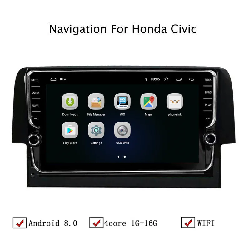 9 "Android 8 1 автомобильный gps навигатор для Honda Civic 2016 Автомагнитола стерео головное