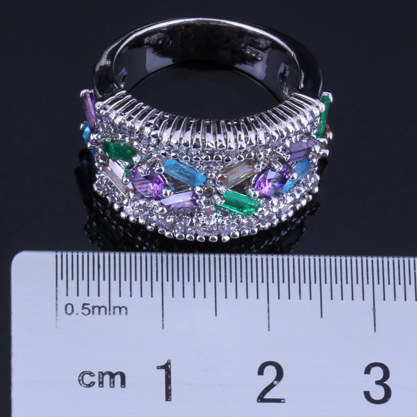 Prominent Multigem Multicolor Sky Blue Cubic Zirconia Silver Plated Ring V0551 | Украшения и аксессуары