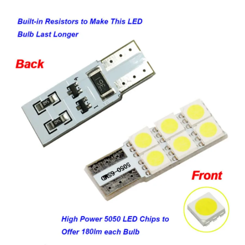 2PCSx супер LED T10 194 W5W 5050 Поворотная сторона номерного знака свет 4SMD зазор чтения неполярный 12V|Сигнальная лампа|