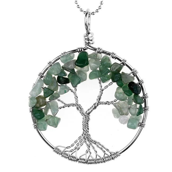 Ayliss ручной работы Wire wrap Tree of Life драгоценные камни чип дерево Подвеска для изготовления для ожерелья DIY Фиолетовый/кристалл/оливковый/зеленый авантюрин 47 мм - Окраска металла: 1pc Green Aventurine