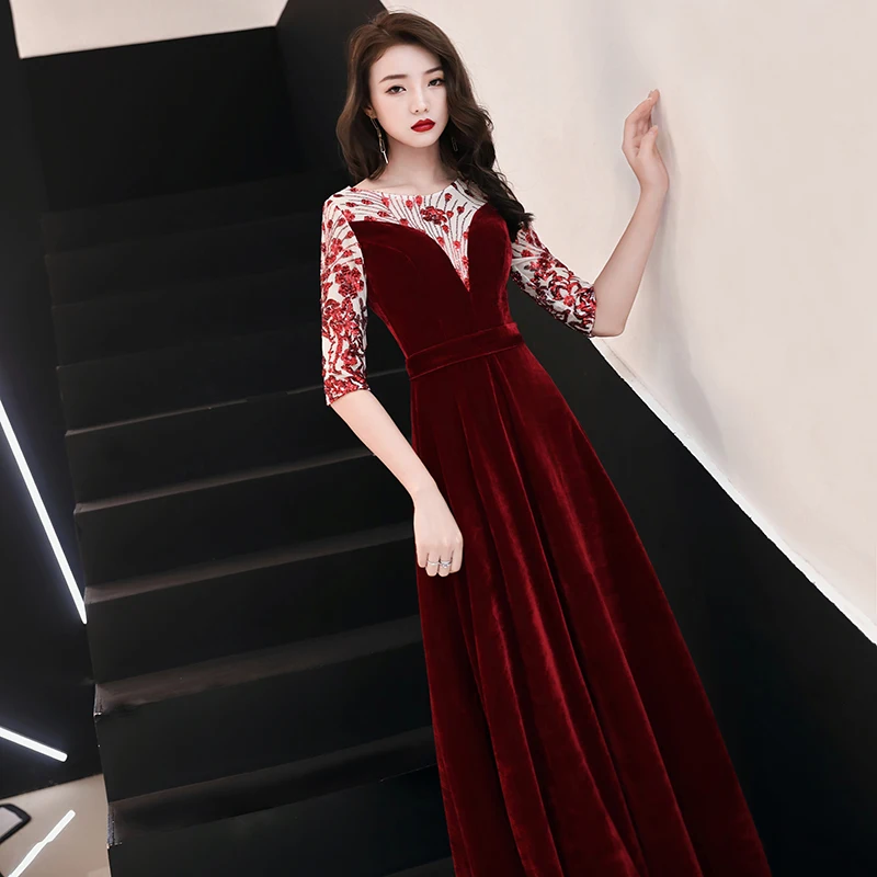 Вечернее платье weiyin de soiree сексуальные велюровые вечерние платья с круглым