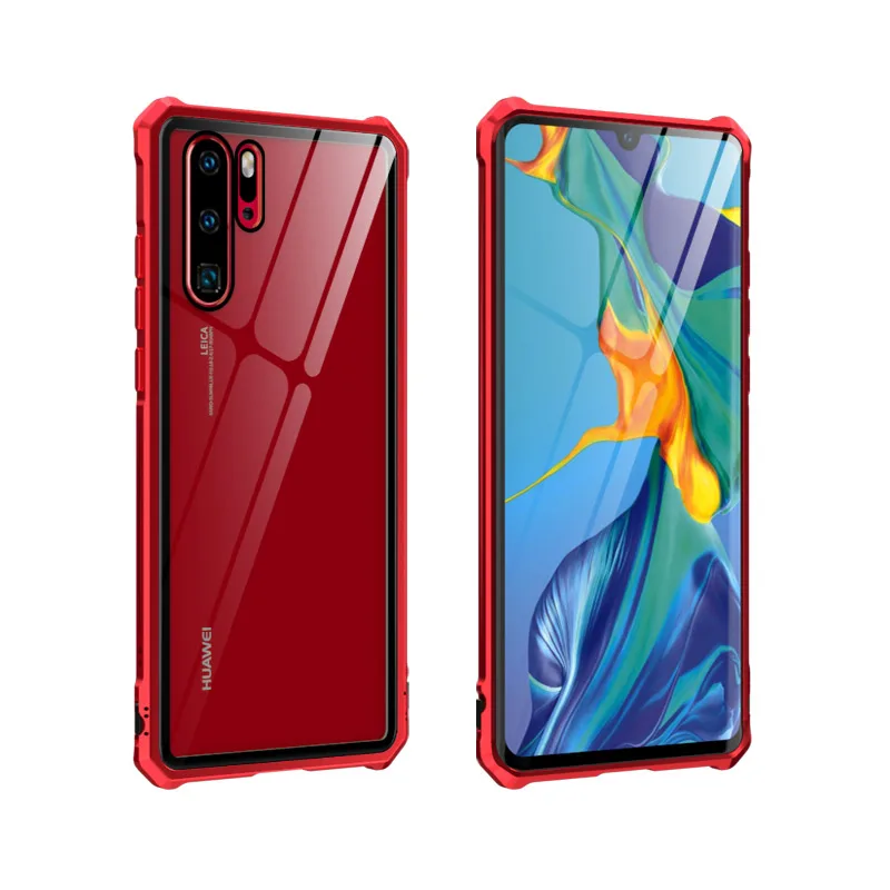 Чехол для huawei P30 Lite, металлический каркас, жесткое закаленное заднее стекло, смешанный с алюминием, Бампер для huawei P30 Pro, тонкий роскошный чехол - Цвет: red