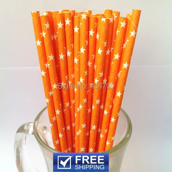 

200pcs Orange Star Retro Paper Straws Halloween,Orange and White Party Cake Pop Sticks,Personalized Party Supplies Decorations