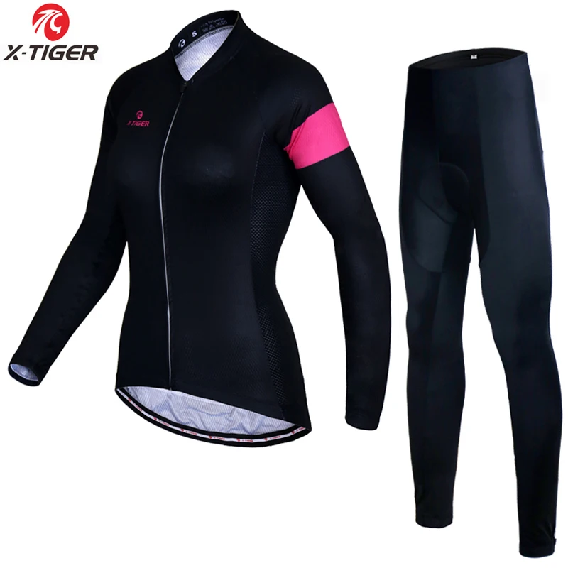 Normal Cycling Set X-Tiger анти-УФ осенний костюм для велоспорта полиэстер MTB велосипедная одежда длинный рукав Велоспорт Джерси Набор для женщин - Цвет: Normal Cycling Set