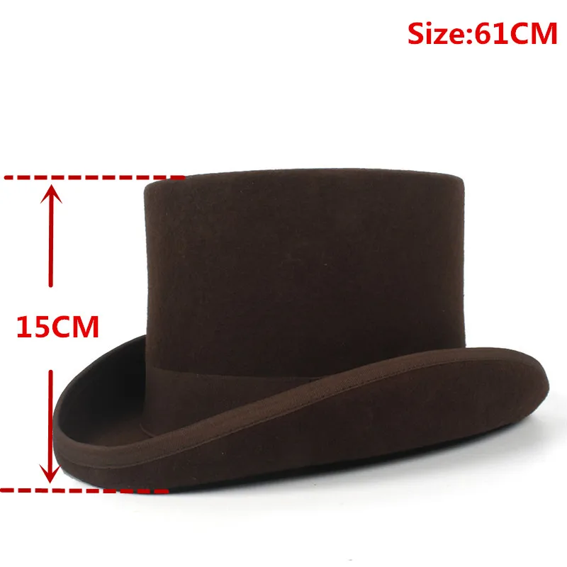 Coffee 61CM 5 видов цветов, верхняя шляпа 15 см, 4 размера, шерсть, для женщин и мужчин, топ, шляпа-федора, маг, кофе, стимпанк, косплей, панк, праздничные колпаки, Прямая поставка - Цвет: Coffee 61CM