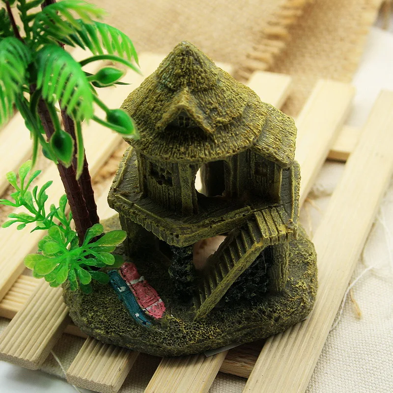 Моделирование Смолы Кокосовое Дерево Замок Аквариумы Fish Tank Украшения Украшение