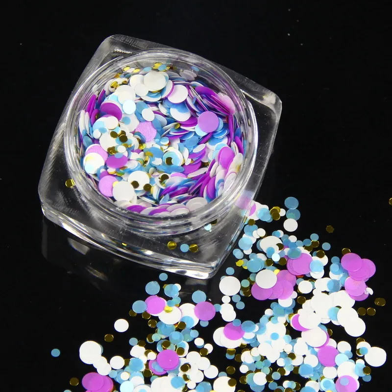 2g маленький круглый горошек неоновые ногтей Блестящий порошок смешанный Размеры