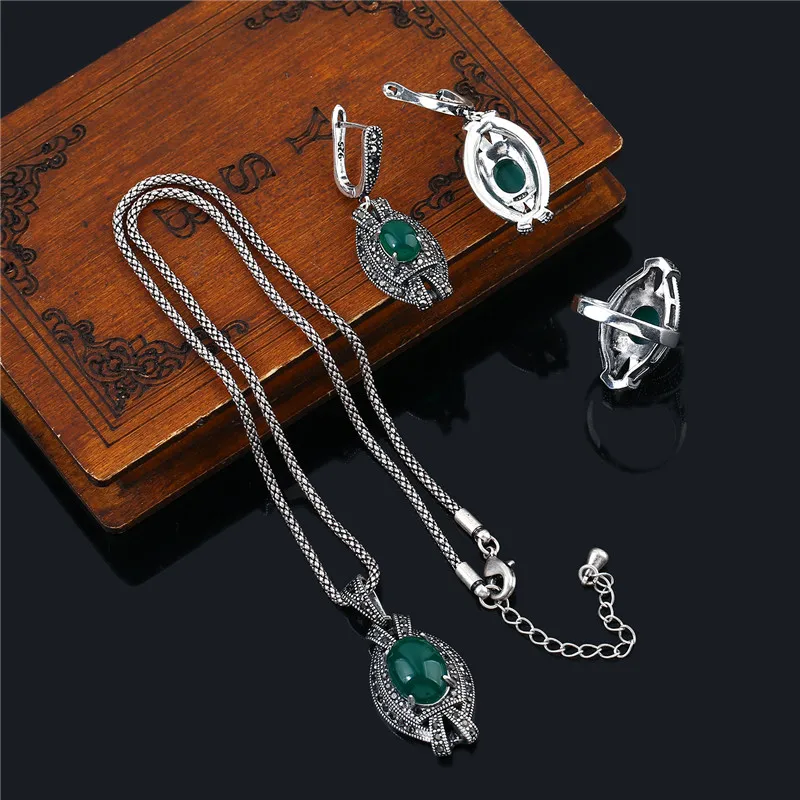 K'S Gadgets, зеленые камни и кристаллы из смолы, циркония, винтажные серебряные турецкие ювелирные изделия, Женские аксессуары, ожерелье, серьги, кольцо, набор