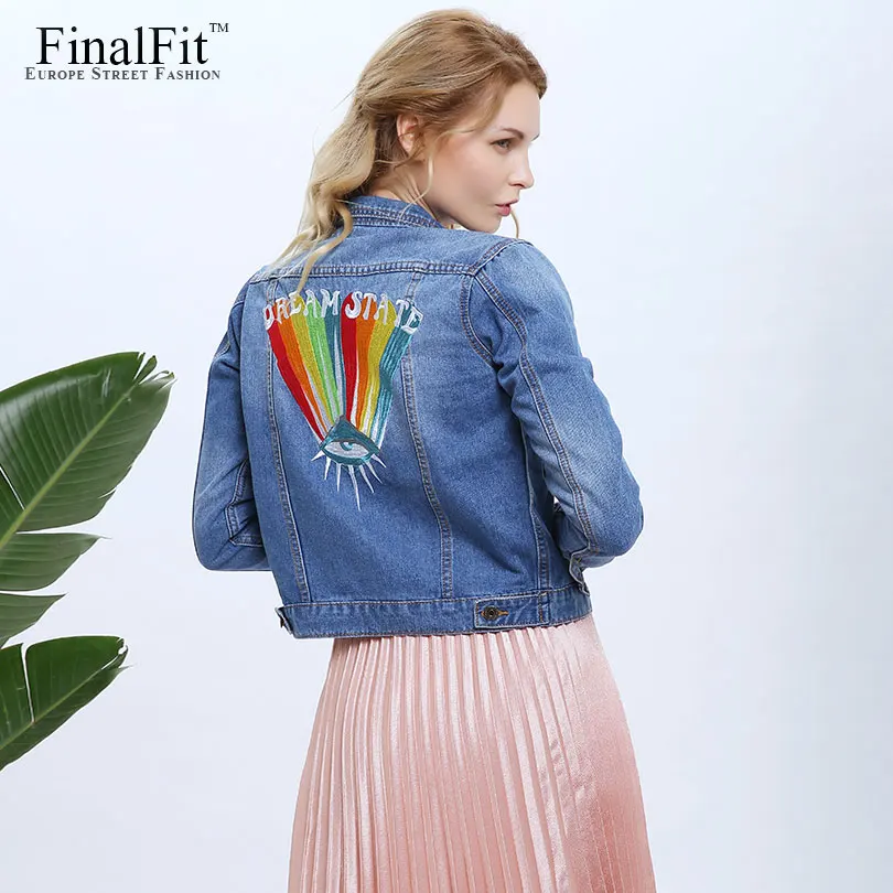 Jeans Jacket Women Rainbow Embroidery Short Autumn Denim Coat Jaqueta Feminina | Женская одежда